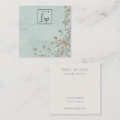 Elegant Dusky Floral Aqua Logo Display Vierkante Visitekaartje (Voorkant / Achterkant)