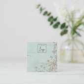 Elegant Dusky Floral Aqua Logo Display Vierkante Visitekaartje (Staand voorkant)