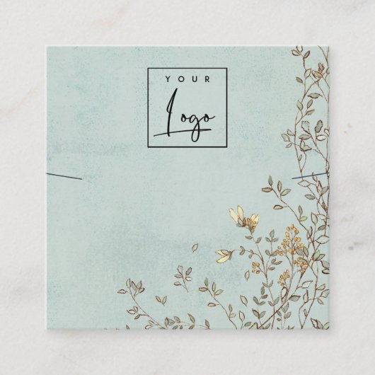 Elegant Dusky Floral Aqua Logo Display Vierkante Visitekaartje (Voorkant)