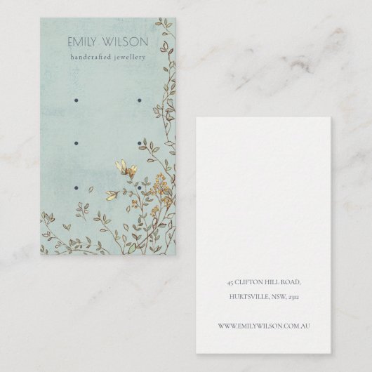 Elegant Dusky Floral Aqua Stud 3 Verzamelscherm Visitekaartje (Voorkant / Achterkant)