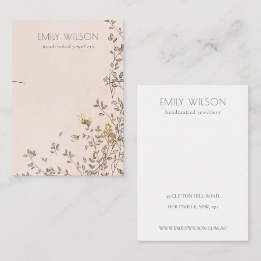 Elegant Dusky Floral Vine Blush Ketting Display Visitekaartje (Voorkant / Achterkant)