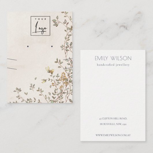 Elegant Dusky Floral Vine Logo, Ketting Visitekaartje (Voorkant / Achterkant)