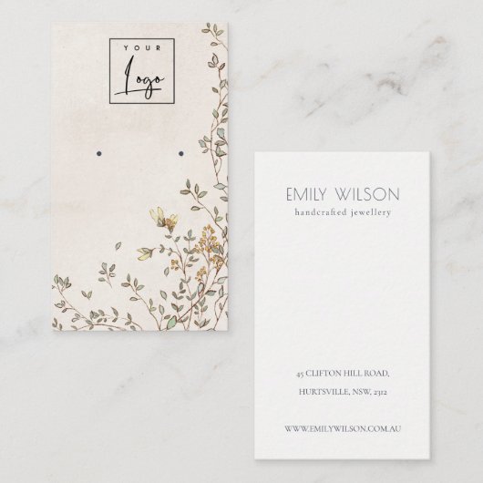 Elegant Dusky Floral Vine Logo Veroorbaar beeldsch Visitekaartje (Voorkant / Achterkant)