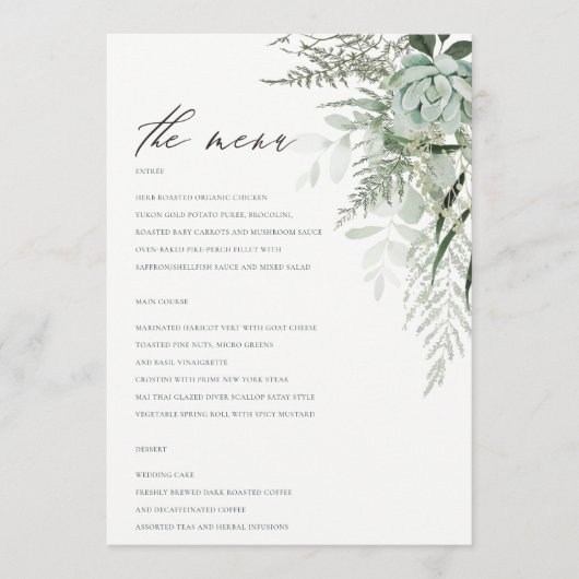 Elegant Dusky Leafy Fern Succulent Wedding Menu (Voorkant)