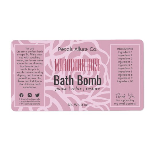 Elegant Dusky Roos Roze Bloemen Spa Productlabel Etiket (Voorkant)