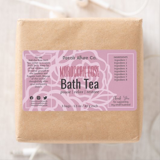 Elegant Dusky Roos Roze Bloemenbad Productlabel Etiket (Insitu)