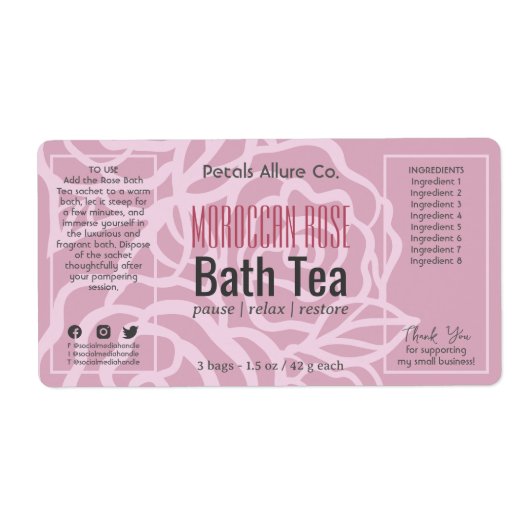 Elegant Dusky Roos Roze Bloemenbad Productlabel Etiket (Voorkant)