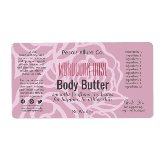 Elegant Dusky Roos Roze Bloemenpot Productlabel Etiket (Voorkant)