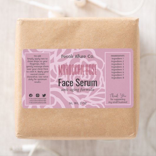 Elegant Dusky Roos Roze Gezicht Haarolie Serum Lab Etiket (Insitu)