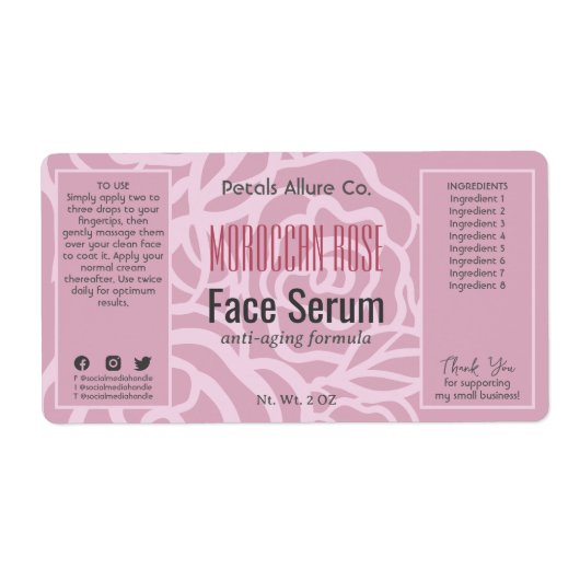 Elegant Dusky Roos Roze Gezicht Haarolie Serum Lab Etiket (Voorkant)