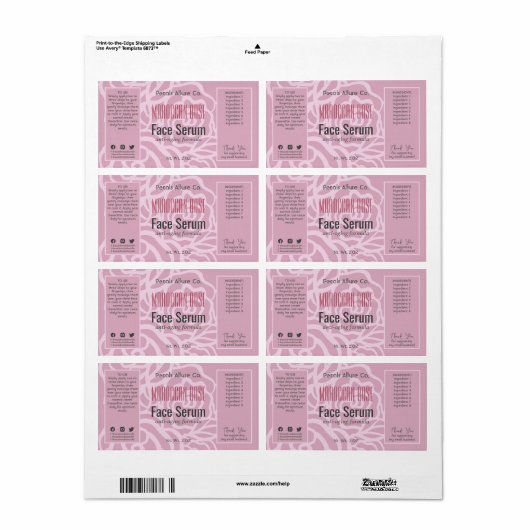 Elegant Dusky Roos Roze Gezicht Haarolie Serum Lab Etiket (Full Sheet)