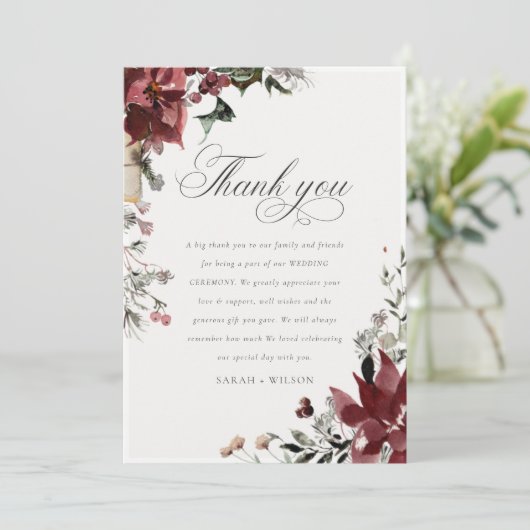 Elegant Dusky Warm Winter Festive Foliage Wedding Bedankkaart (Staand voorkant)