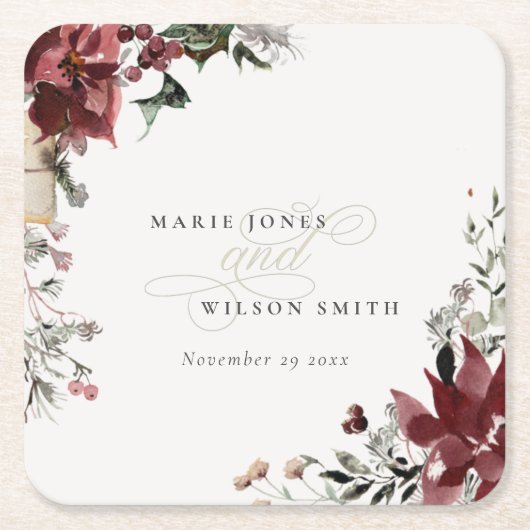 Elegant Dusky Warm Winter Festive Foliage Wedding Kartonnen Onderzetters (Voorkant)