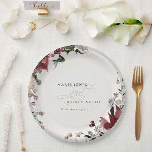 Elegant Dusky Warm Winter Festive Foliage Wedding Papieren Bordje (Huwelijk)