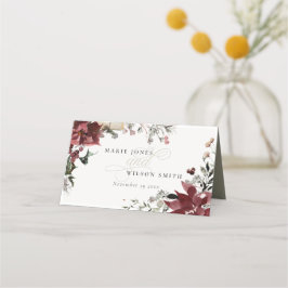 Elegant Dusky Warm Winter Festive Foliage Wedding Plaatskaartje