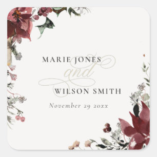 Elegant Dusky Warm Winter Festive Foliage Wedding Vierkante Sticker