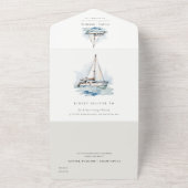 Elegant Dusky zeilboot Yacht zeillandschap bruilof All In One Uitnodiging (Buitenkant)