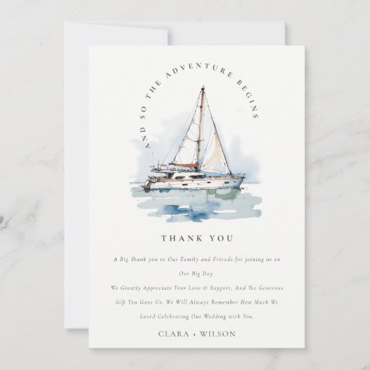 Elegant Dusky zeilboot Yacht zeillandschap bruilof Bedankkaart (Voorkant)