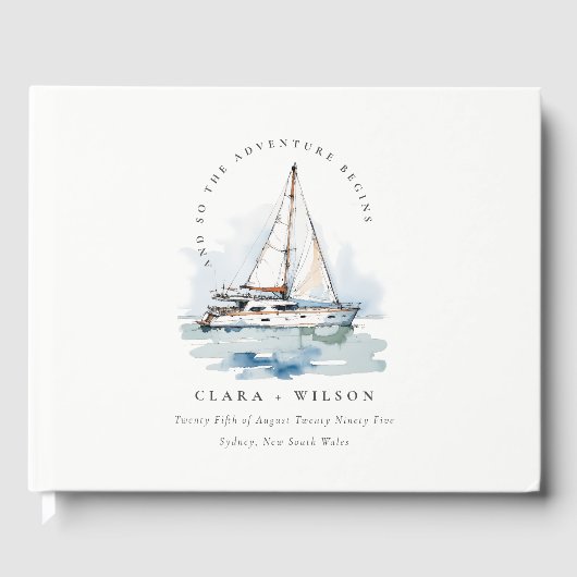 Elegant Dusky zeilboot Yacht zeillandschap bruilof Gastenboek (Voorkant)