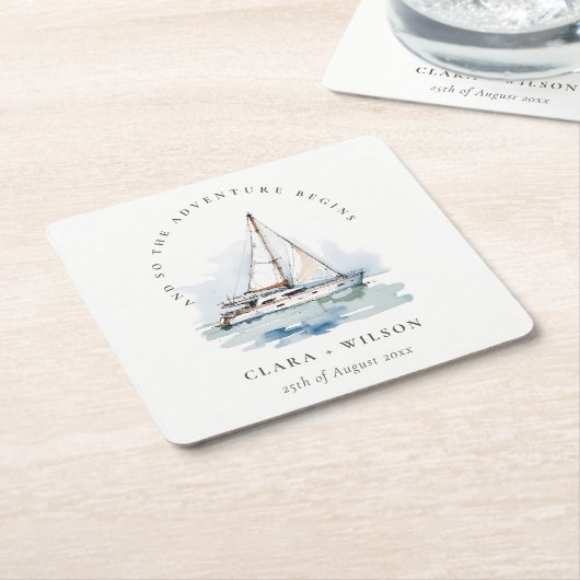 Elegant Dusky zeilboot Yacht zeillandschap bruilof Kartonnen Onderzetters (Schuin)