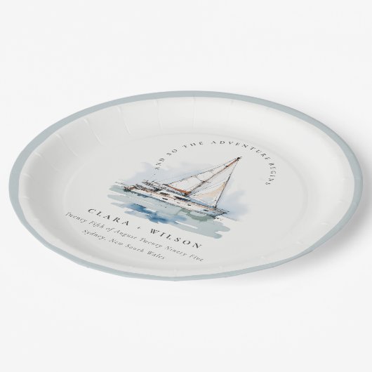 Elegant Dusky zeilboot Yacht zeillandschap bruilof Papieren Bordje (Gekanteld)