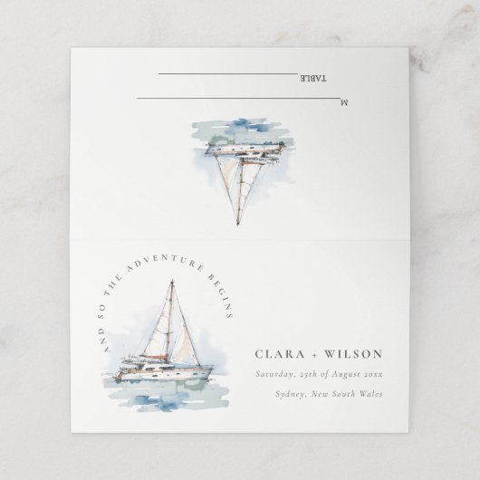 Elegant Dusky zeilboot Yacht zeillandschap bruilof Plaatskaartje (Buitenkant ongevouwen)