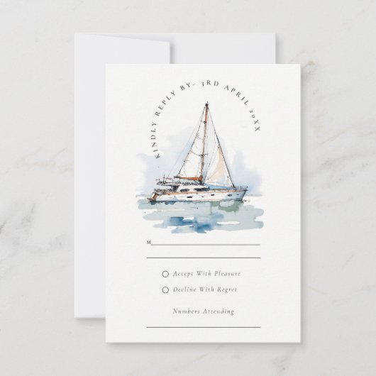 Elegant Dusky zeilboot Yacht zeillandschap bruilof RSVP Kaartje (Voorkant)
