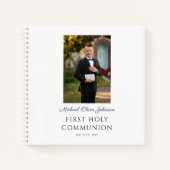 Elegant Dust Blue Eerste Communie Guestbook Notitieboek (Voorkant)