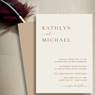 Elegant Dusty Beige Modern Typography Wedding Kaart