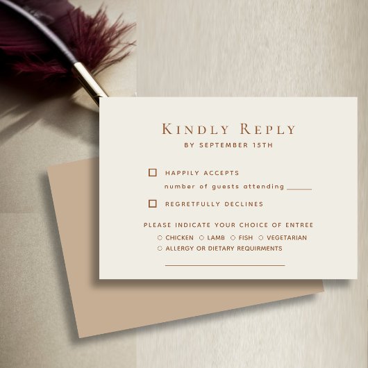 Elegant Dusty Beige Modern Typography Wedding RSVP Kaartje