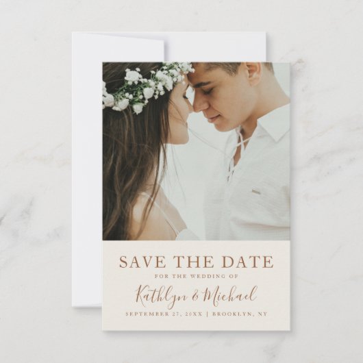 Elegant Dusty Beige Modern Typography Wedding Save The Date (Voorkant)