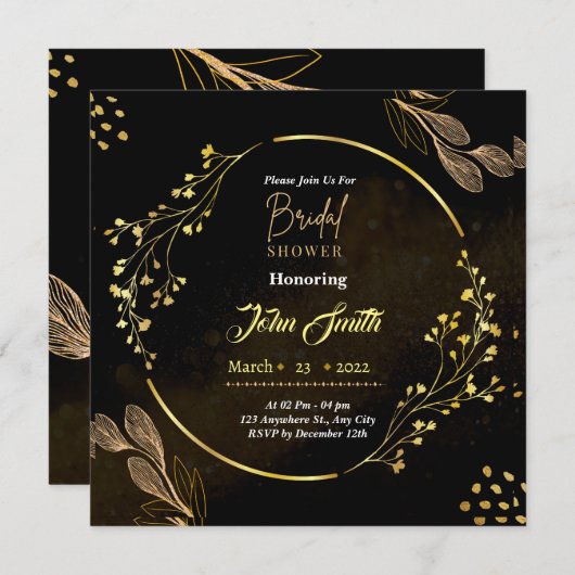 Elegant Dusty Black Gold Flower Vrijgezellenfeest Kaart (Voorkant / Achterkant)