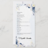 Elegant Dusty Blauw en Goud Bloemen Trouwprogramma (Achterkant)