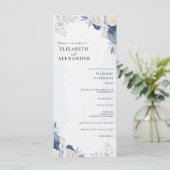 Elegant Dusty Blauw en Goud Bloemen Trouwprogramma (Staand voorkant)