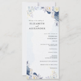 Elegant Dusty Blauw en Goud Bloemen Trouwprogramma
