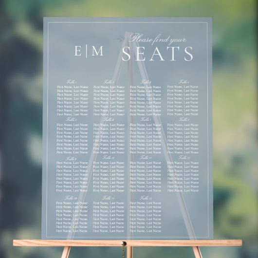 Elegant Dusty Blauw Script Monogram Bruiloft Seat Acryl Bord (Neutraal)