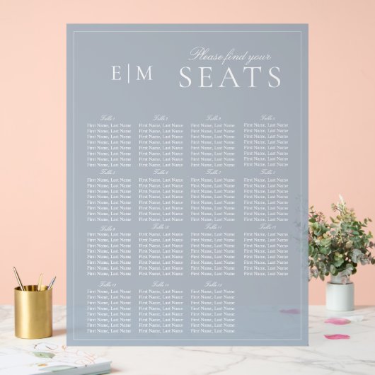Elegant Dusty Blauw Script Monogram Bruiloft Seat Acryl Bord (Huwelijk)