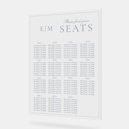Elegant Dusty Blauw Script Monogram Bruiloft Seat Acryl Bord (Hoek)