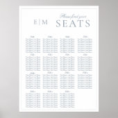Elegant Dusty Blauw Script Monogram Bruiloft Seat Poster (Voorkant)