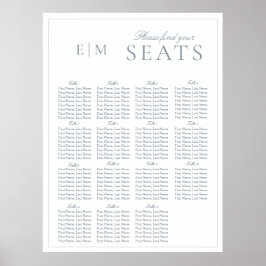 Elegant Dusty Blauw Script Monogram Bruiloft Seat Poster