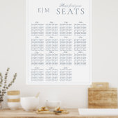 Elegant Dusty Blauw Script Monogram Bruiloft Seat Poster (Keuken)
