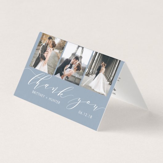 Elegant Dusty Blue 3 Foto Collage Hartelijk dank Kaart (Voorkant)