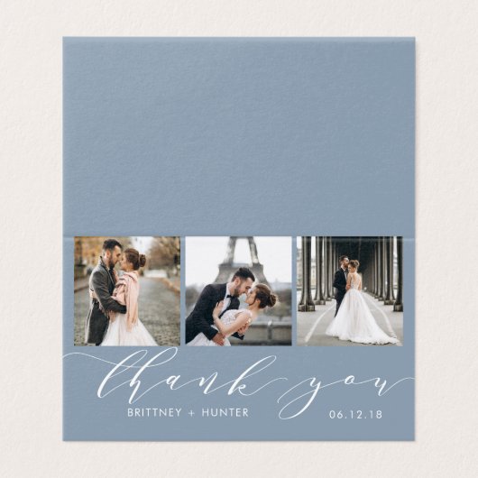 Elegant Dusty Blue 3 Foto Collage Hartelijk dank Kaart (Buitenkant ongevouwen)