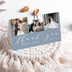 Elegant Dusty Blue 3 Foto Collage Hartelijk dank Kaart
