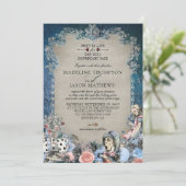 Elegant Dusty Blue Alice in Wonderland Bruiloft Kaart (Staand voorkant)