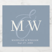 Elegant Dusty Blue Ampersand Monogram Bruiloft Sparkling Wijnetiket (Enkel label)