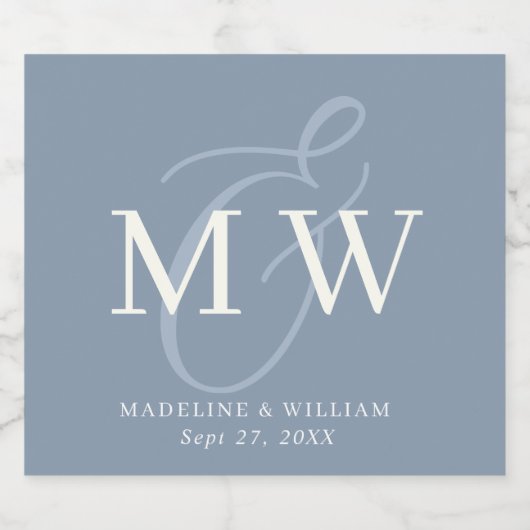 Elegant Dusty Blue Ampersand Monogram Bruiloft Sparkling Wijnetiket (Enkel label)