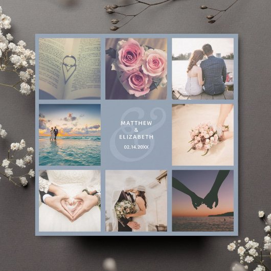 Elegant Dusty Blue Ampersand Photo Collage Wedding Save The Date