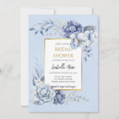 Elegant Dusty Blue and Gold Floral Bridal Shower Kaart (Voorkant)