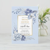 Elegant Dusty Blue and Gold Floral Bridal Shower Kaart (Staand voorkant)